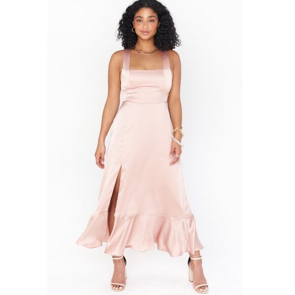 Show Me Your MuMu Dresses & Skirts - Show Me Your Mumu Claire Midi Dress Rose Gold Luxe Satin M
